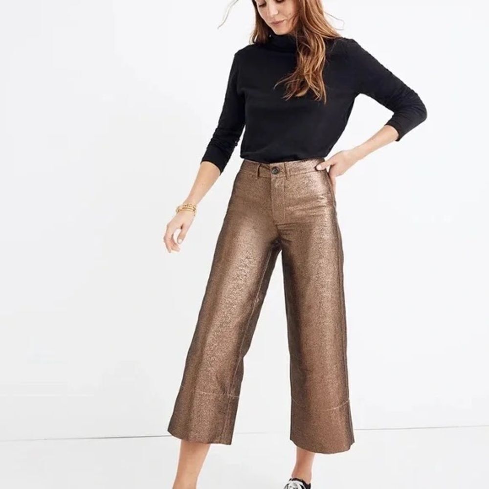 NWT Madewell Metallic Brown Wide-Leg Pants